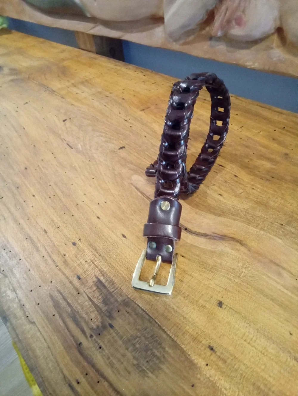 Vintage Mario Doni Classic Hand Woven Brown Leather Belt Size 32